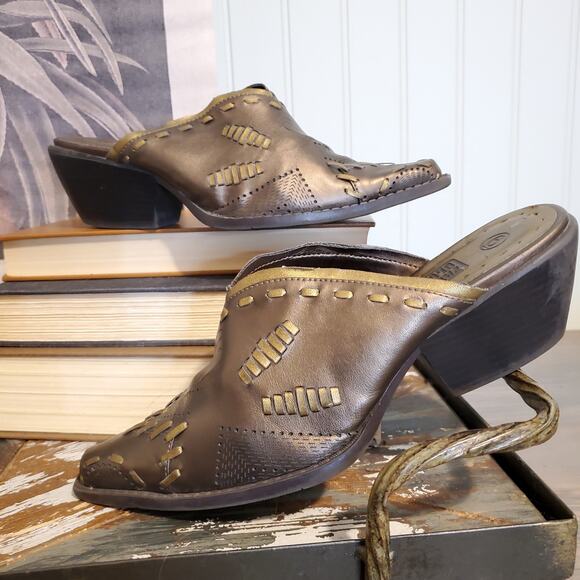 Faded Glory Heeled Mule Booties Bronze Metallic Cowgirl Western Vintage - Picture 1 of 11